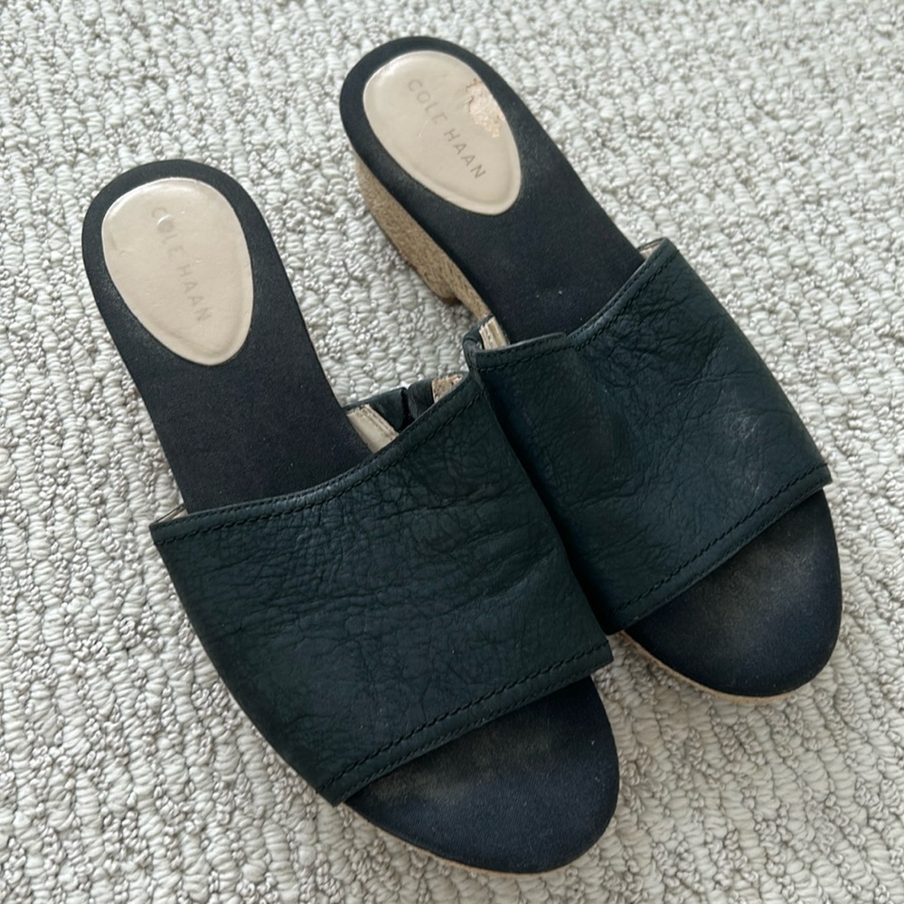 Cole Haan Black Espadrille Slide Sandals